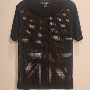 Forever 21 Union Jack Studded T-shirt Black Size Small